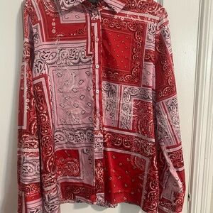 Rachel Zoe Red and Pink Bandana Print Blouse